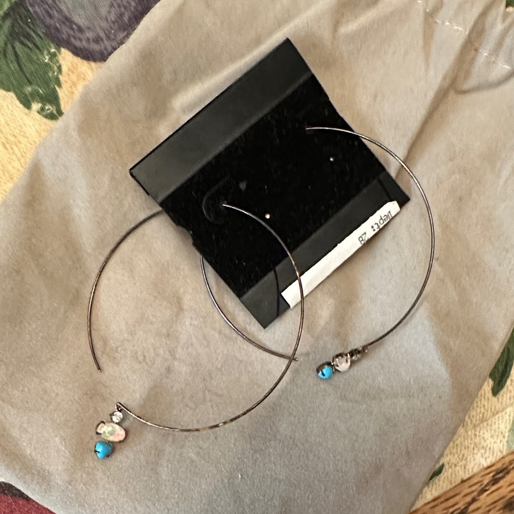Nadri Silver Hoop Earrings with Turquoise and Opal Accents